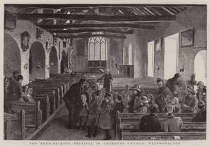 Das Rush-Bearing-Festival in der Kirche von Grasmere, Westmoreland von Robert Barnes